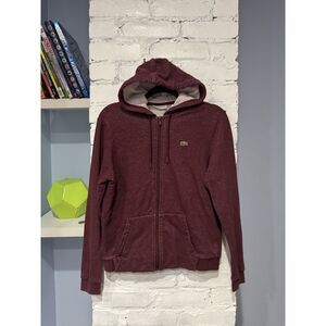 Lacoste Sport Red‎ Maroon Full Zip Hoodie Jacket Pockets Women's Size 36 (XS)